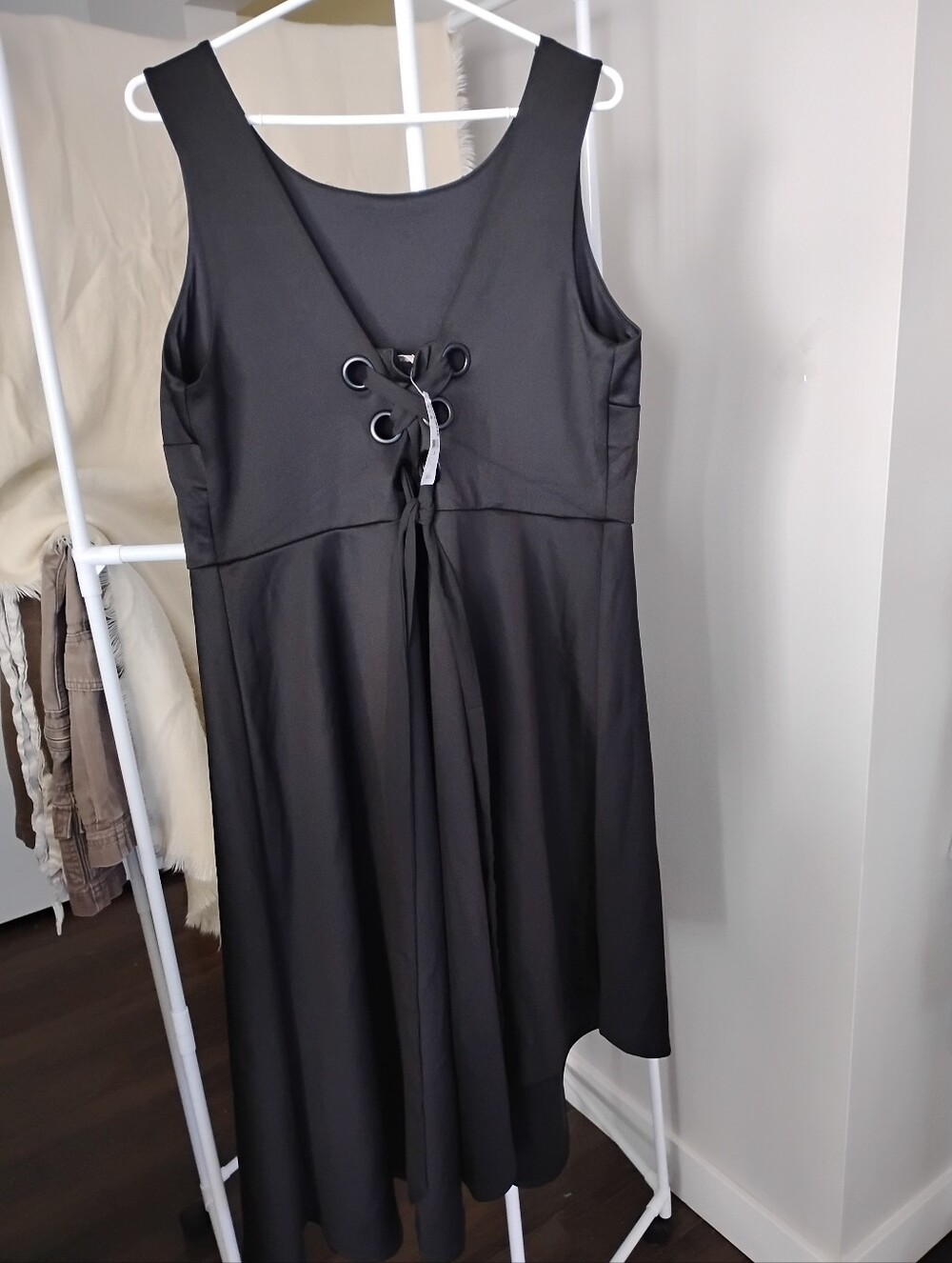 Penningtons Black Asymmetrical Women’s A Line Sleeveless Dress With Back Row Tie